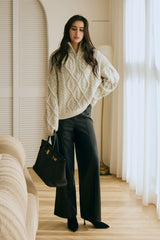 皮革側拉鍊寬褲<br>Faux Leather Wide-Leg Pants