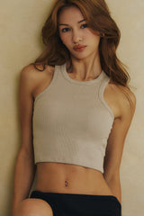 一見鍾情羅紋削肩 BraTop<br>Elegant Rib Knit Cropped Halter Bra Top