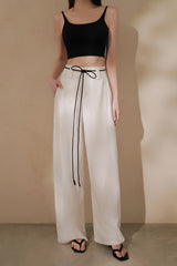 【預購】天絲亞麻寬褲（附腰帶）<br>Tencel Linen Wide-Leg Pants