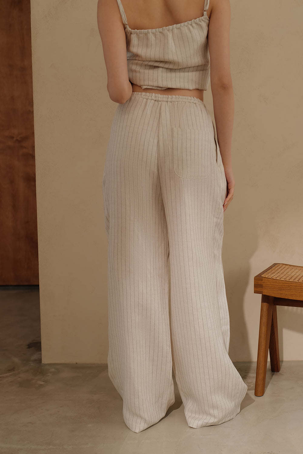 【預購】棉麻條紋綁帶寬褲<br>Cotton-Linen Striped Tie-Waist Wide-Leg Pants