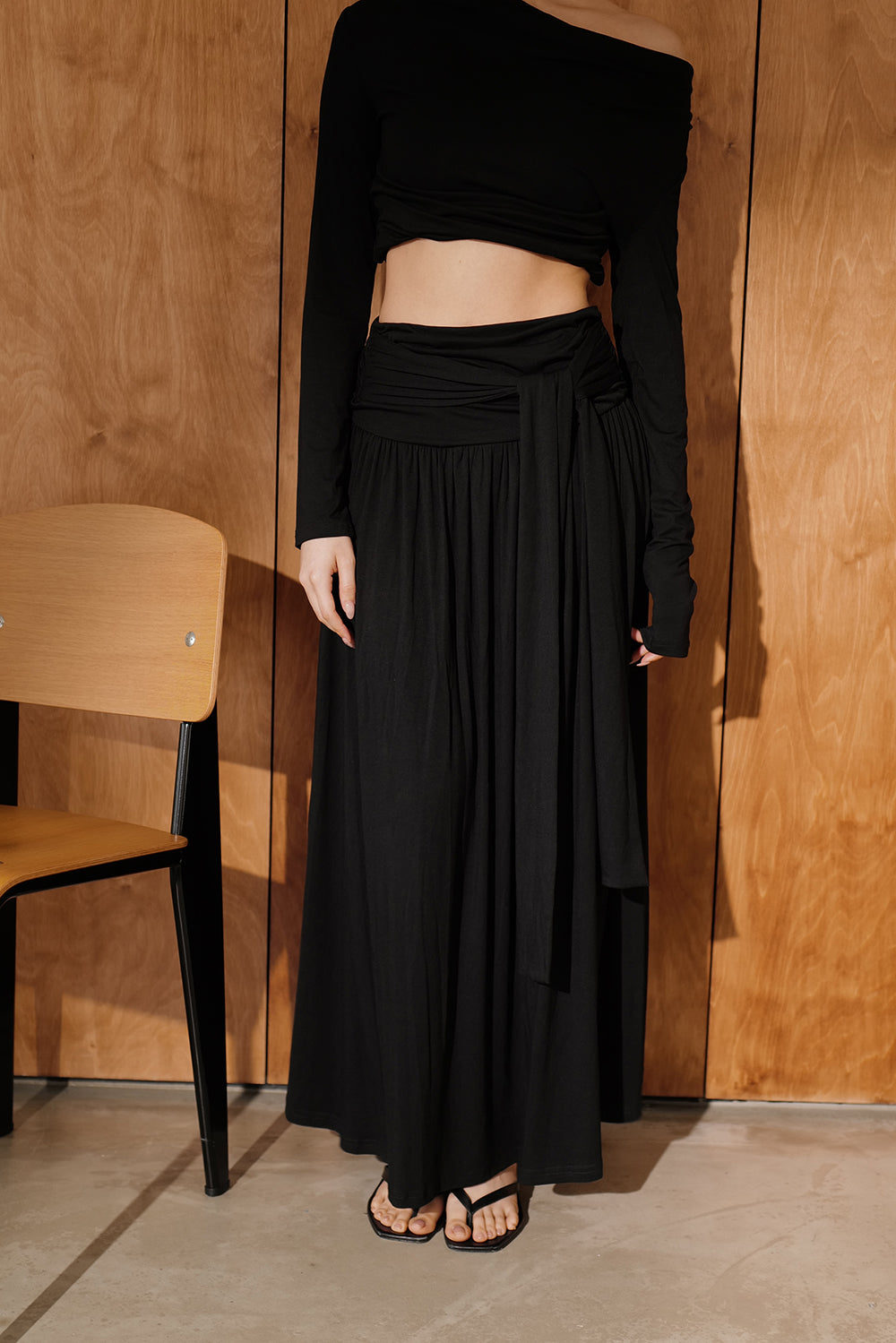 【預購】抽皺側綁帶長裙<br>Ruched Tie-Detail Long Skirt