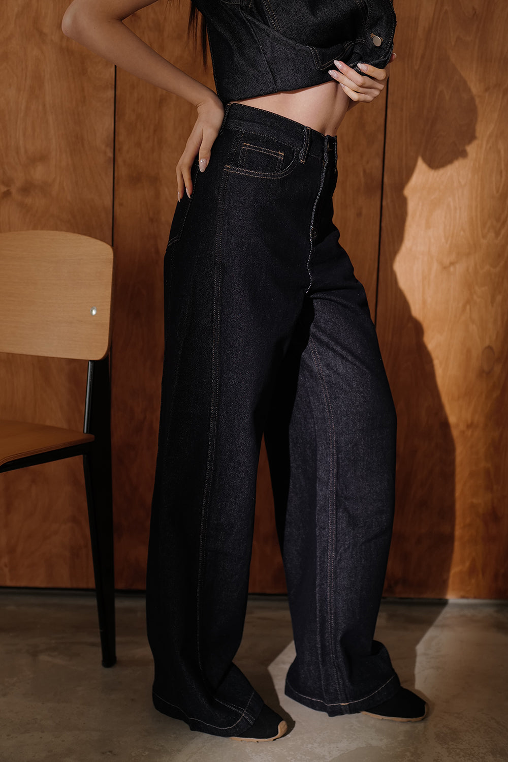 【預購】不褪色牛仔寬褲<br>Fade-Resistant Denim Wide-Leg Pants