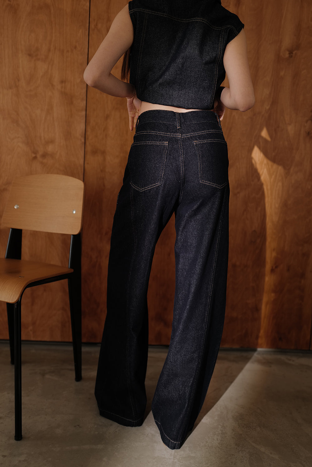 【預購】不褪色牛仔寬褲<br>Fade-Resistant Denim Wide-Leg Pants